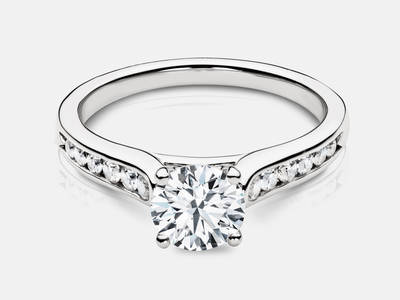 The Morgan style engagement ring set with 12 round brilliant cut side diamonds features a 0.30 carat GIA certified round brilliant center, I color, SI1 clarity. $2880.00